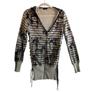 Libertalia French Terry Print Dip Dye Hooded Jacket Women Medium Green Black